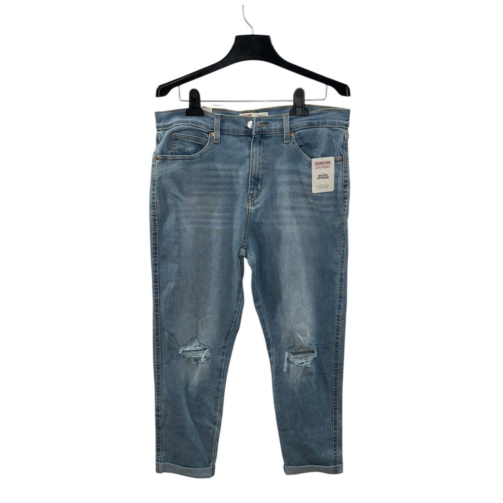 NWT Levi's Signature Womens Sz 12 Mid Rise Boyfriend Jeans Distressed‎ Ripped